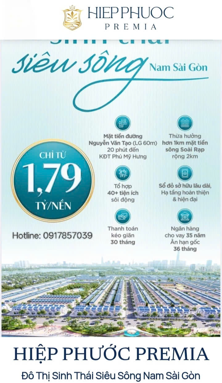 Booking Bán đất nền sổ đỏ từng lô dự án HIỆP PHƯỚC PREMIA đường Nguyễn Văn Tạo
