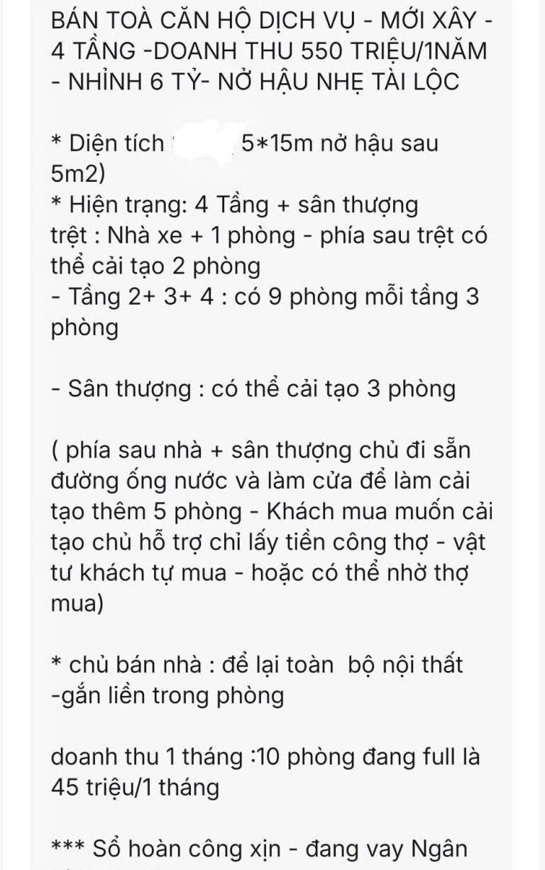 CHDV 5 tầng mới xây, TN 45 tr. 5*15 nở hậu. 6,95 tỷ.