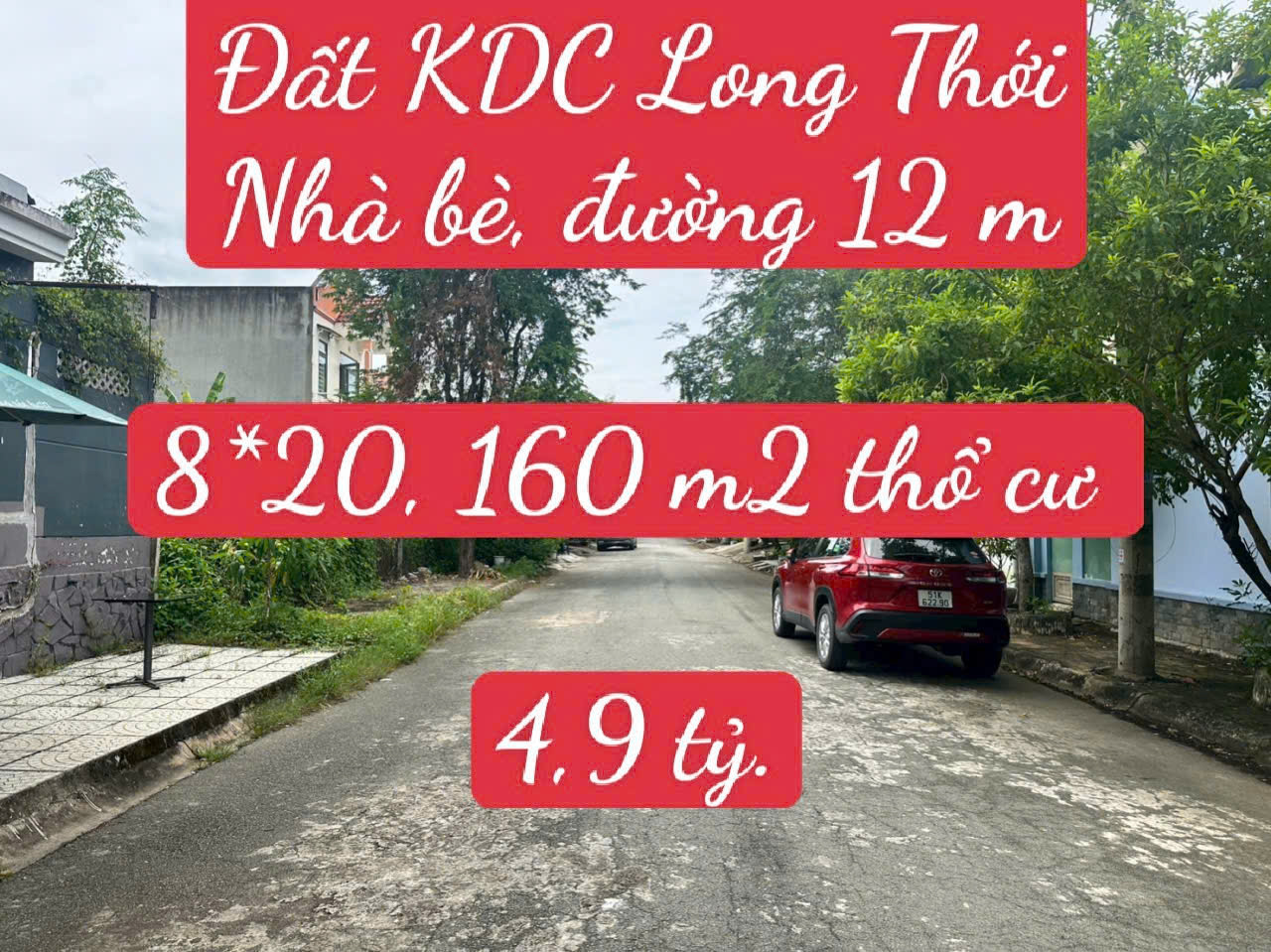 Đất đường 12m Long thới Nhà bè. 8m*20m= 160 m2 thổ cư chỉ 4,9 tỷ.