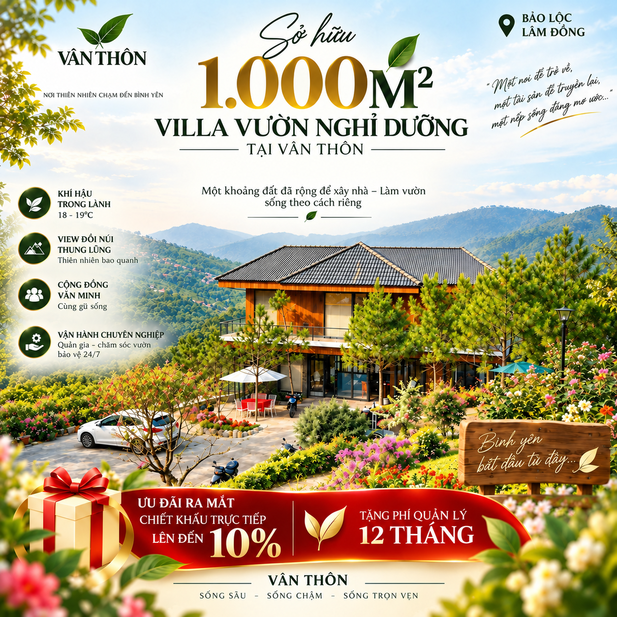 1000m2 tại Vân Thôn, phía sau nhà bám suối, view trực diện đồi Bát Úp, kế bên tiện ích, SHR 