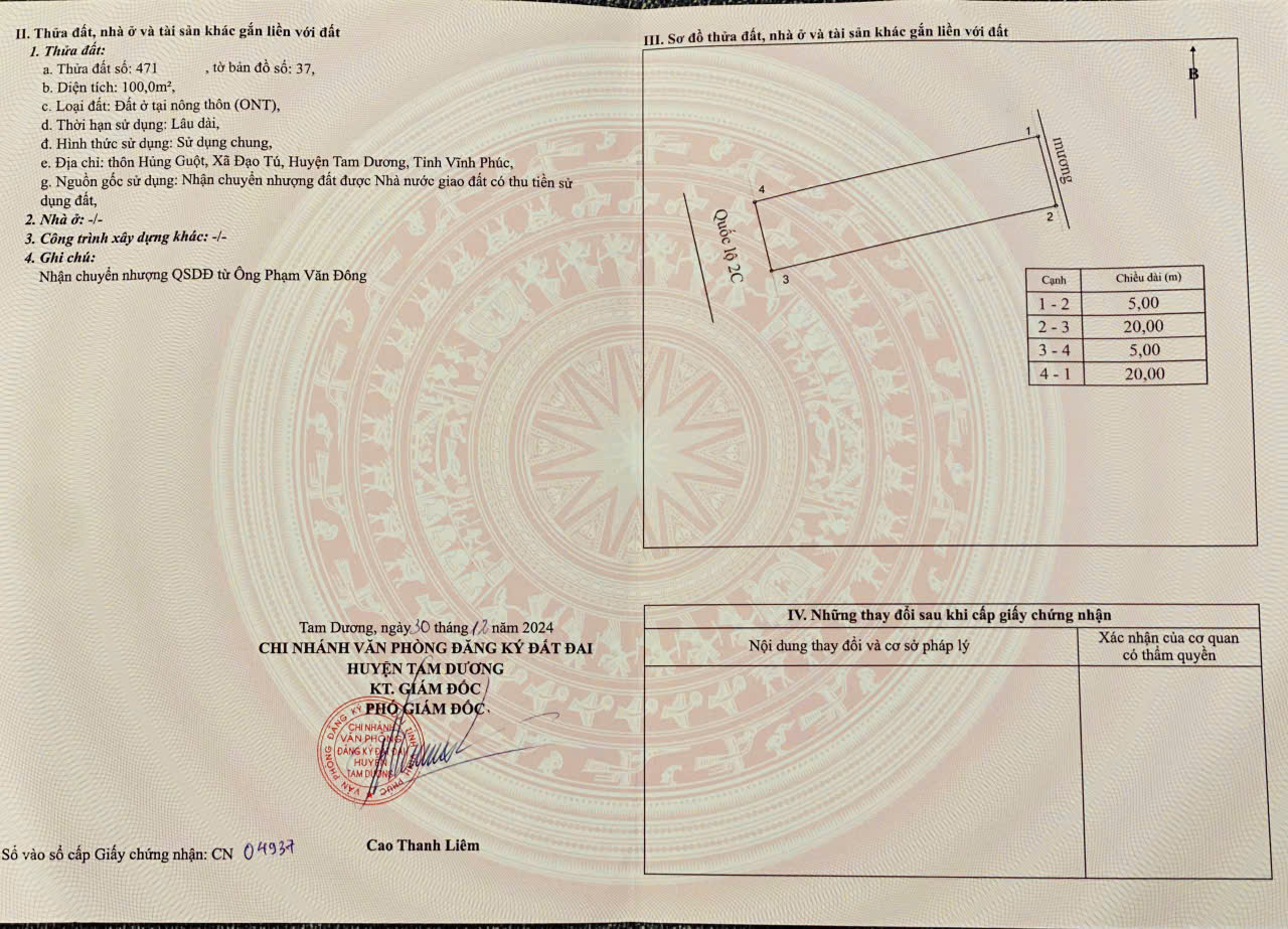 Bán lô đất mặt đường quốc lộ 2C, Đạo Tú, Tam Dương, Vĩnh Phúc