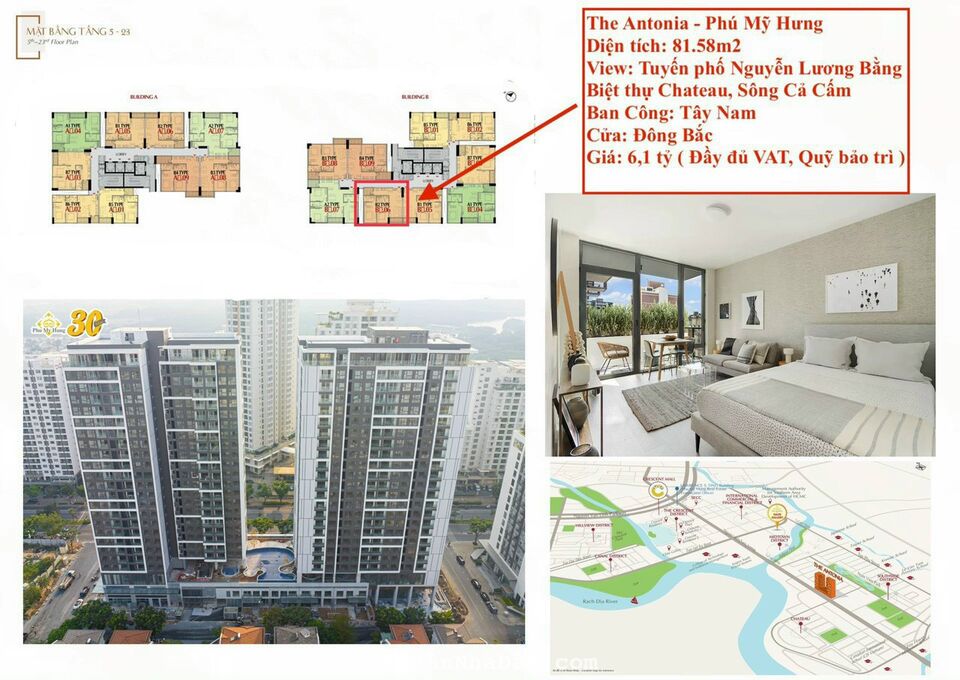 Bán căn 2PN 81m2 dự án The Antonia Phú Mỹ Hưng giá tốt nhất giỏ hàng cđt, chiết khấu cao, trả góp