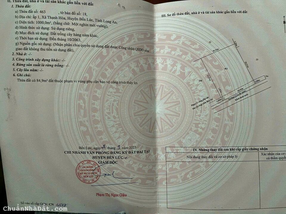 1000m2 đất vườn ấp 1 Thạnh Hòa, Bên Lức, Long An giá 1,8 tỷ