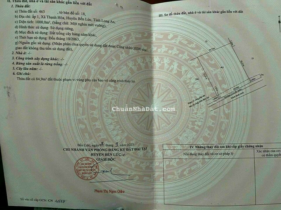 1000m2 đất vườn ấp 1 xã Thạnh Hòa, Bến Lức, Long An giá 1ty820