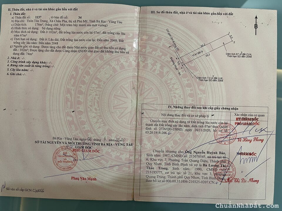 Lô Đất Nền Sẵn Sổ Mặt Tiền Đường Nhựa Mới Cách UB Châu Pha 1,8KM