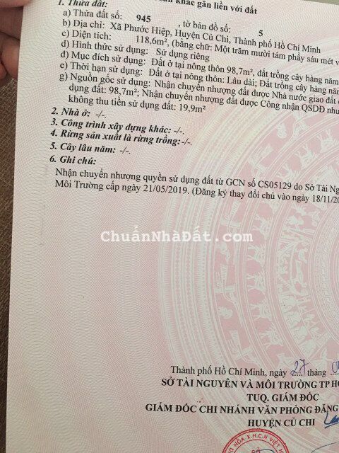 Bán đất giá 1.65 tỷ tại xã Phước Hiệp, huyện Củ Chi,TP. Hồ Chí Minh