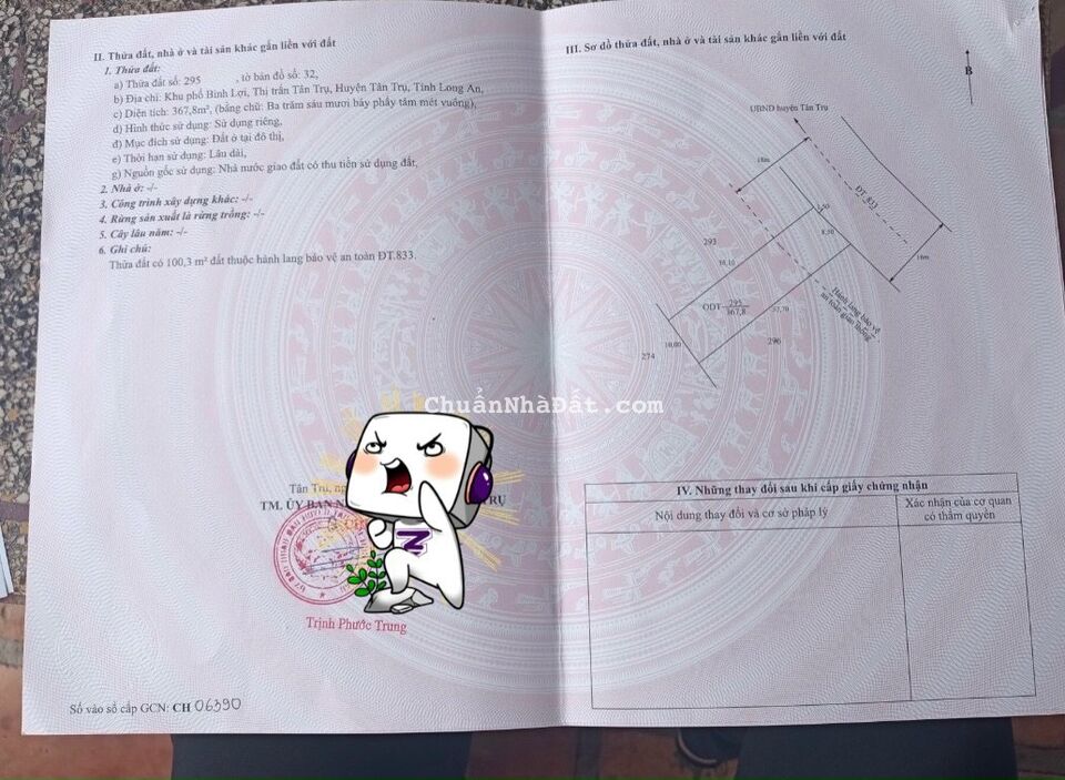 11-0922- 🎍🎍 ĐẤT THỔ - TT TÂN TRỤ - MT ĐƯỜNG 833 - 10*37 - 3 TỶ 999