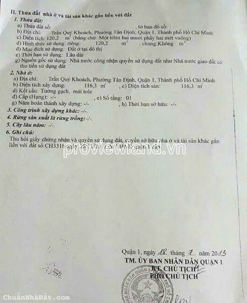 Bán toà CHDV Quận 1, Trần Quý Khoách, 2 mặt tiền, 120m2, 1 hầm + 6 tầng