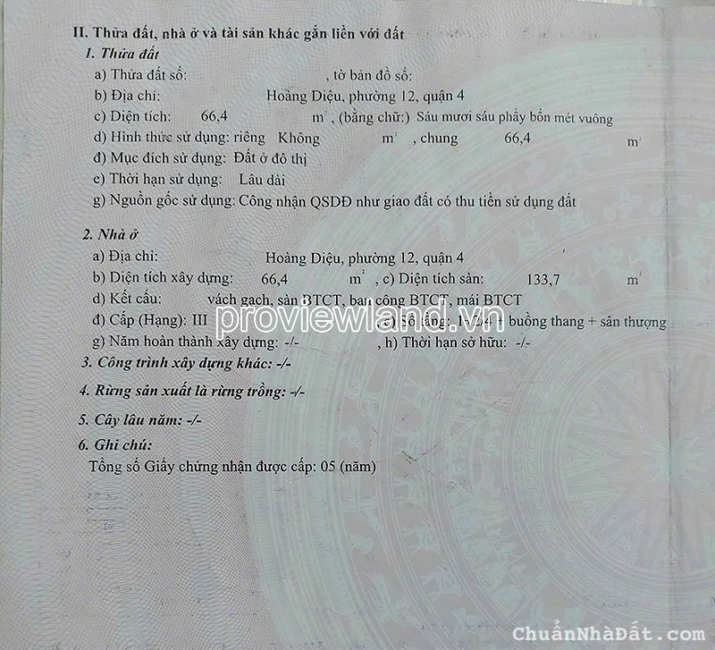 Bán Nhà Phố mặt tiền Hoàng Diệu, Quận 4, 66m2 đất, 4 tầng, kinh doanh tốt