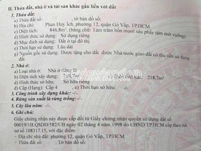 Bán lô đất mặt tiền Phan Huy Ích, P12, quận Gò vấp, 846m2, ngang 24m, sổ hồng Bán lô đất mặt tiền Phan Huy Ích, P12, quận Gò vấp, 846m2, ngang 24m, sổ hồng