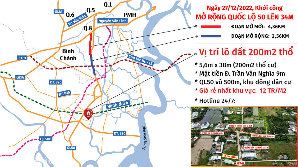 Lô đất thổ 2 mặt tiền DT 200m2 cực thích hợp đầu tư giá nét cho nhà đầu tư ở Cần Giuộc