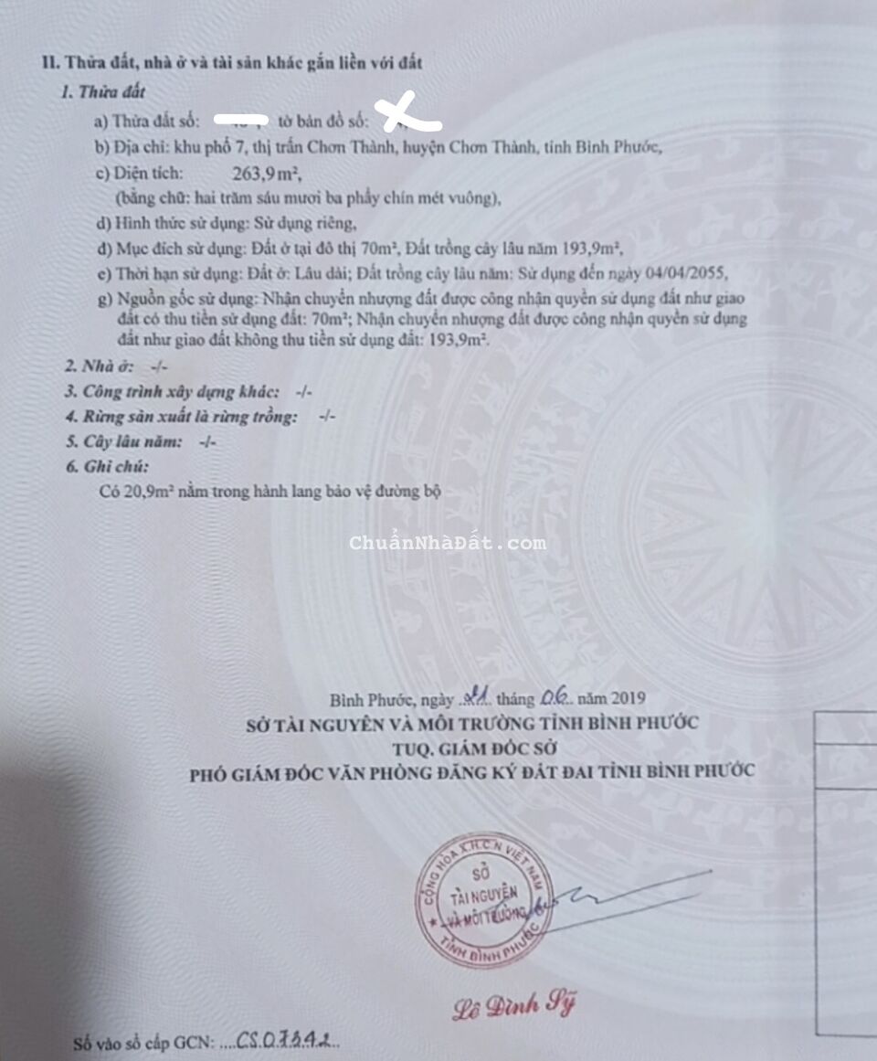 Bán lô thổ cư Chơn Thành sát Vincom