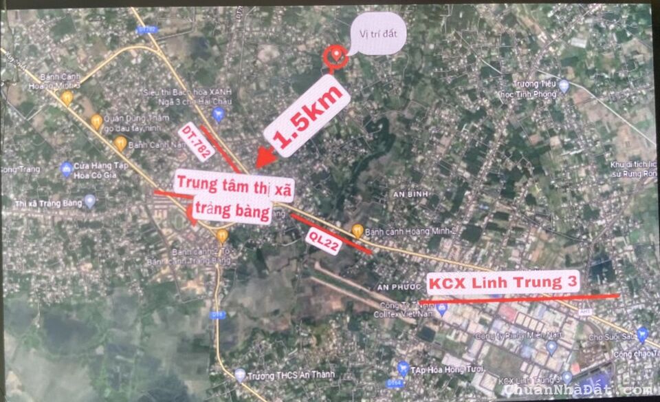 Đất đẹp cách trung tâm TX Trảng Bàng chỉ 1,5km, KCX Linh Trung 3 2,2km dân cư đông