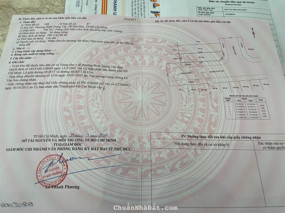 Bán đất  đường 46  phường Bình Trưng Tây  Tp Thủ Đức giá 12 tỷ