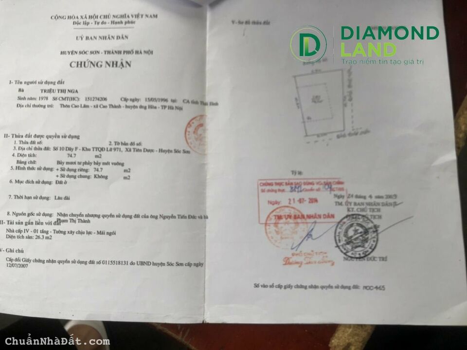 74m2 Tập Thể 971 - Tiên Dược - Sóc Sơn ( Sẵn Nhà Cấp 4 )