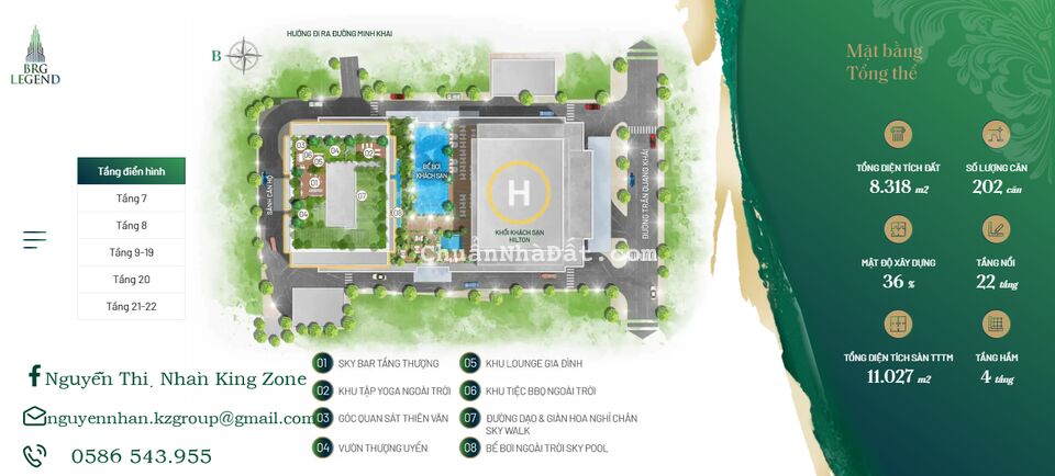 BRG Legend - Căn hộ 1 PN view nội khu sân đỗ trực thăng tòa khách sạn Hiton.