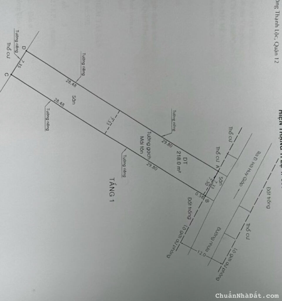 Nhà xưởng cần bán trục đường Hà Huy Giáp Thạnh Lộc Quận 12