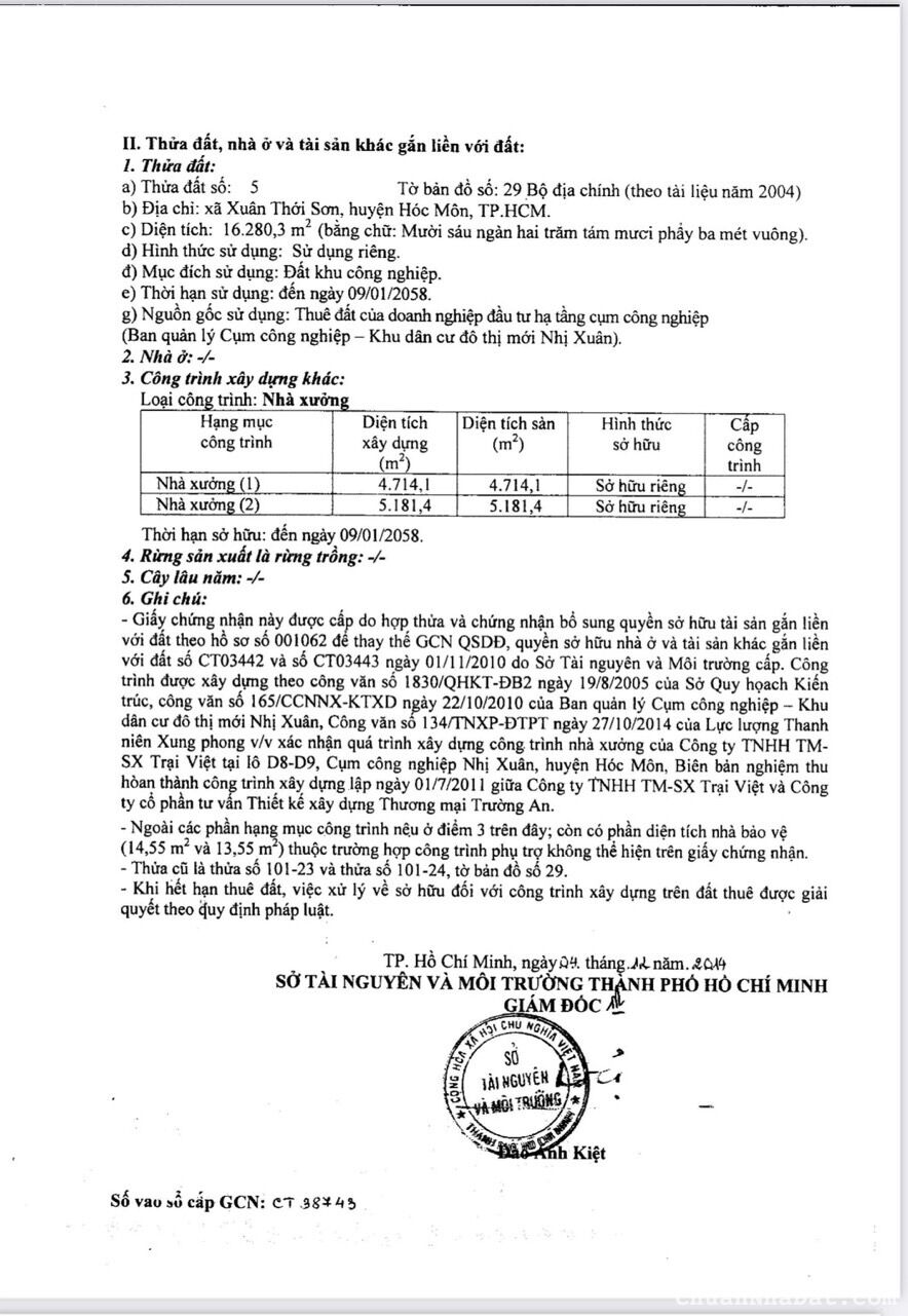 Cần bán nhà xưởng cụm KCN Xuân Thới Sơn, Hóc Môn