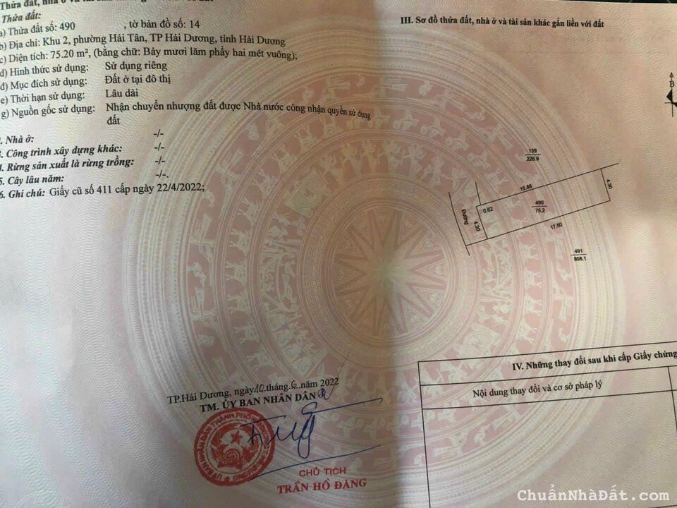 Bán đất ngõ phố Lý Anh Tông, ph Hải Tân, TP HD, 75.2m2, mt 4.3m, vị trí trung tâm, giá tốt