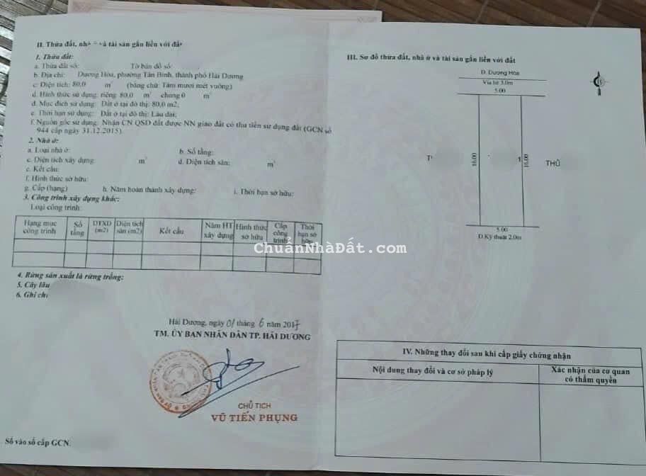 Bán đất mặt phố Dương Hòa, ph Tân Bình, TP HD, 80m2, mt 5m, hướng bắc, vị trí rất đẹp