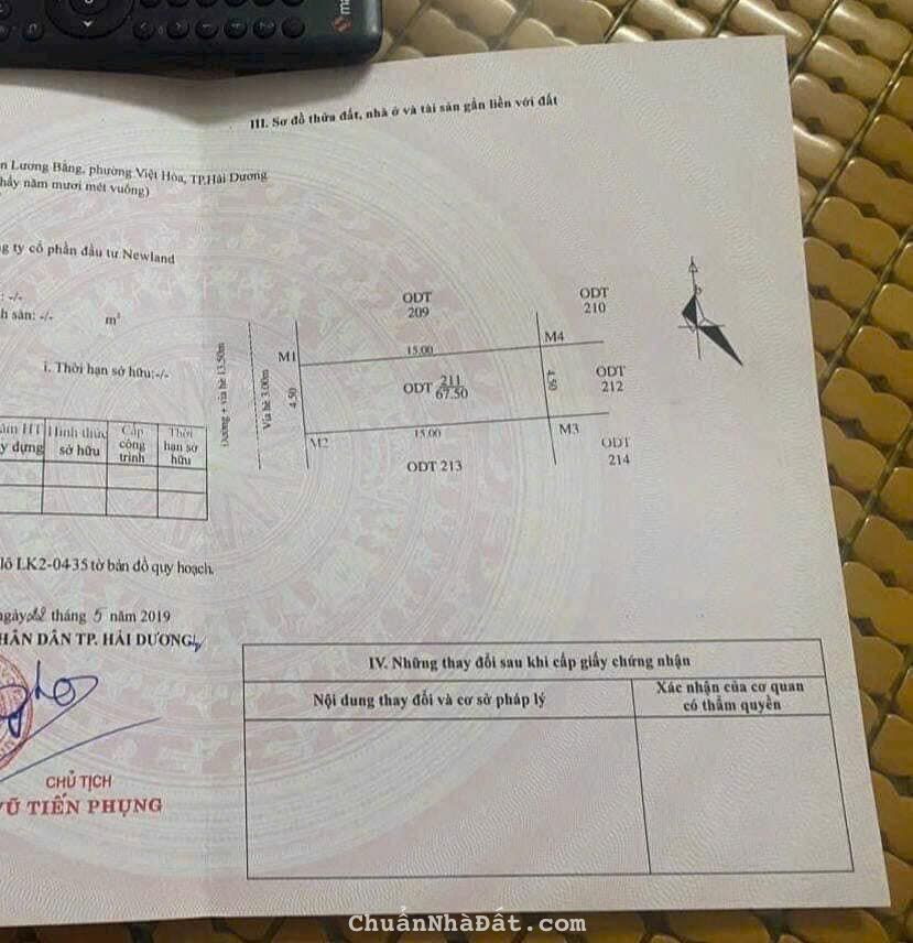 Bán đất KDC Bắc Nguyễn Lương Bằng, TP Hải Dương, 67.5m2, mt 4.5m, hướng tây, vị trí đẹp