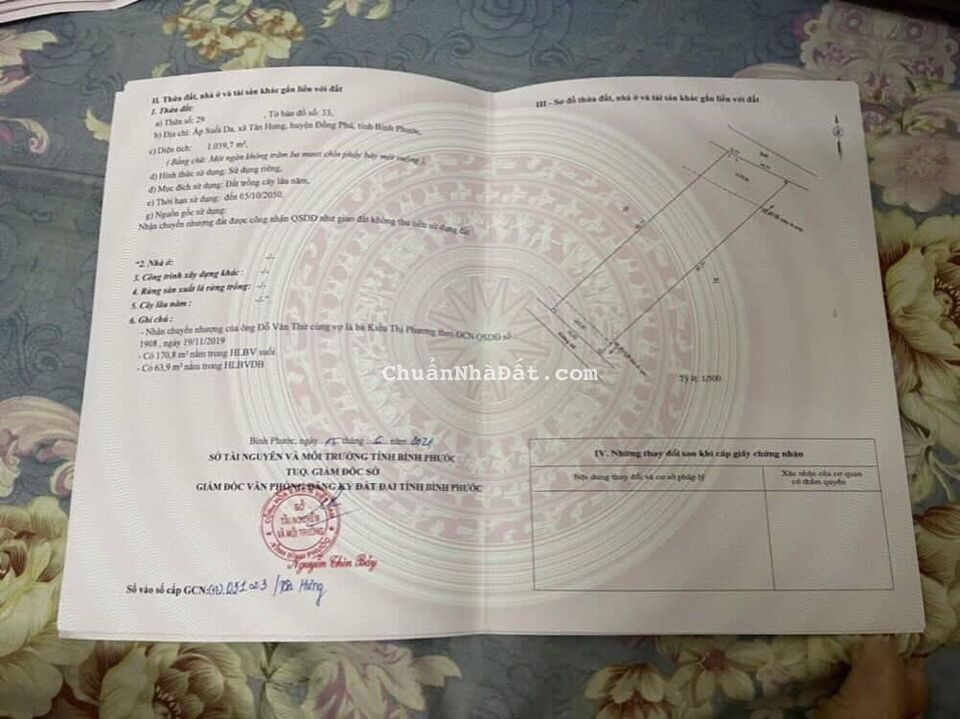 Chính chủ cần bán lô đất sào 1000m2 sau chợ Tân Phước