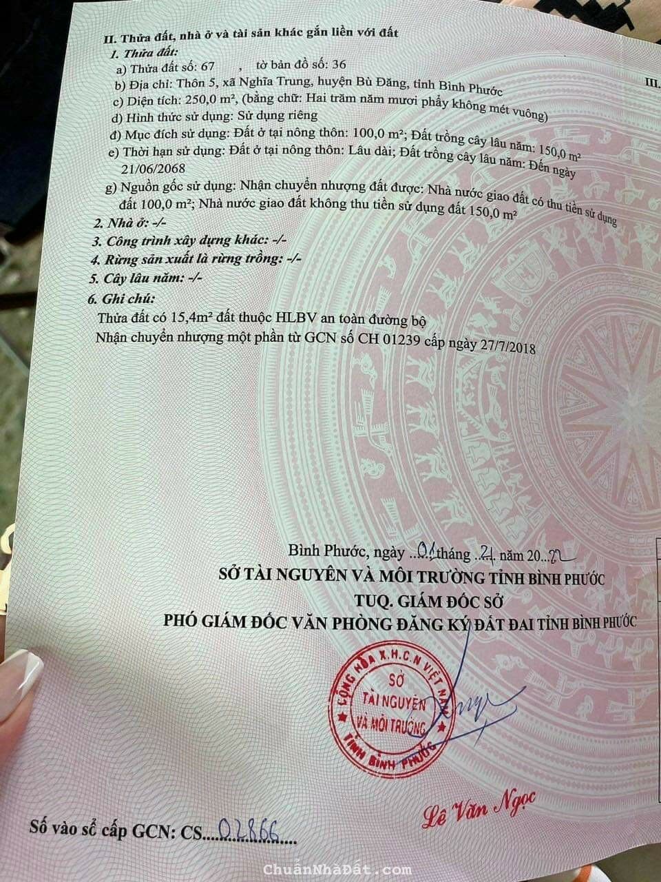 Chính chủ ra gấp lô đất thổ cư 250m2 giá 450tr mặt tiền betong