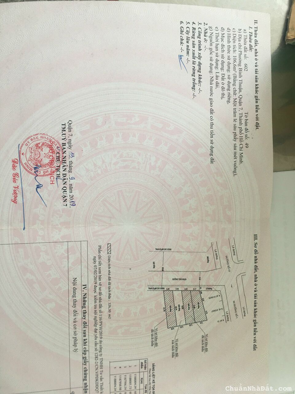 Đất 5.2x20m đường 7 Khu lý phục man Quận 7. Hướng tây