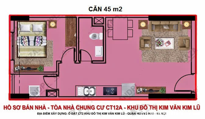 Chính chủ bán căn hộ 1 ngủ hướng Đông Nam, giá 2.2 tỷ tại tòa CT12A KDT Kim Văn Kim Lũ 