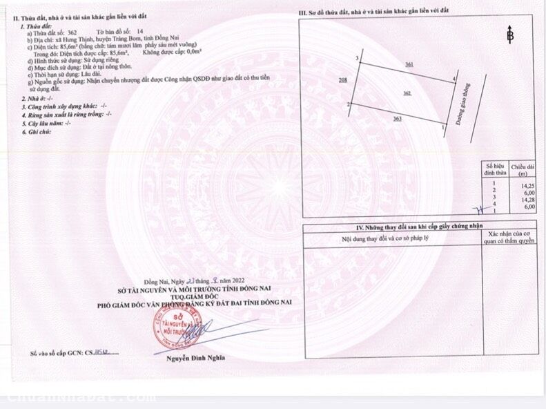 Bán đất Hưng Thịnh cách Ql 1A 500m giá 1tỉ4 full thổ cư sổ hồng riêng