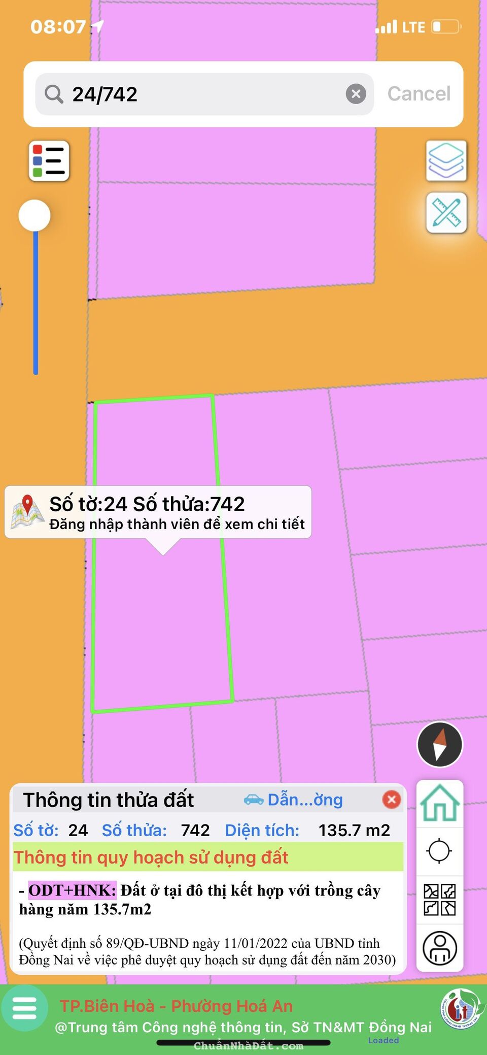 Bán Đất Hoá An trung tâm Tp Biên Hoà sổ Hồng riêng, Full thổ cư giá 28triệu 1m2