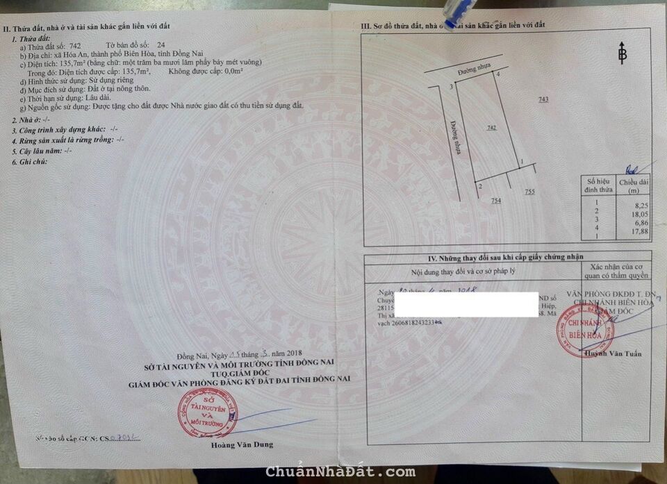 Bán Đất Hoá An trung tâm Tp Biên Hoà sổ Hồng riêng, Full thổ cư giá 28triệu 1m2