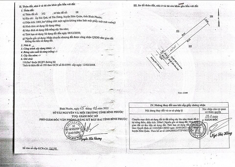 Cần bán lô đất mặt tiền DT758 lộ giới 42m giá 800Trieu DT 500m2 100tc 