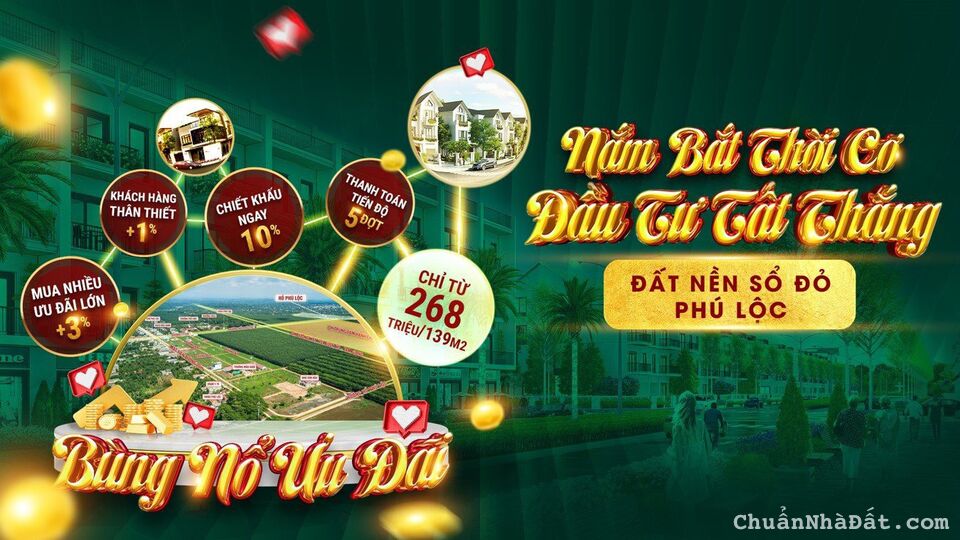 Chỉ với 268 triệu ( 30%) trong tay - Sở hữu ngay đất nền sổ đỏ siêu đẹp KDC Phú Lộc 