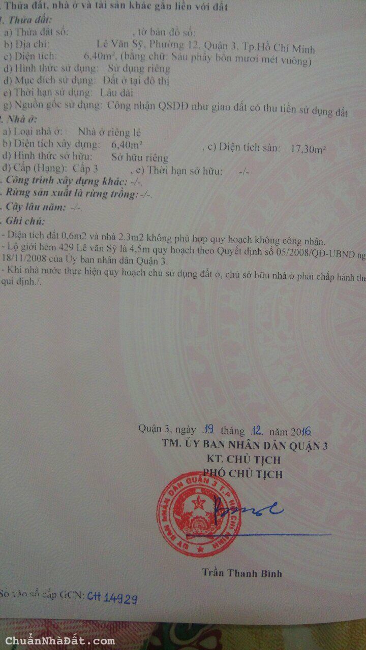 Bán nhà Lê Văn Sỹ, phường 12 ,Quận 3