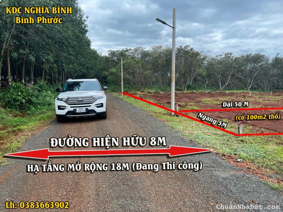 Đất nền khu vực Bình Phước, có sẵn 100m2 thổ cư, SHR có sẵn