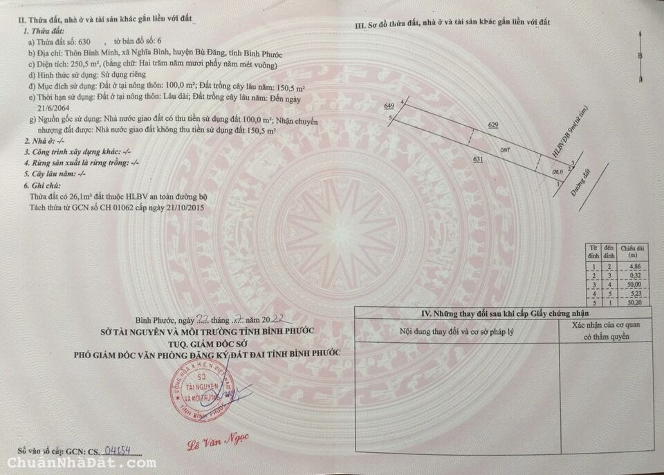 250m2 đất trống tại Bù Đăng. Có sẵn 100m2 thổ cư. Giá cực kỳ đầu tư trong giai đoạn này. SHR có sẵn