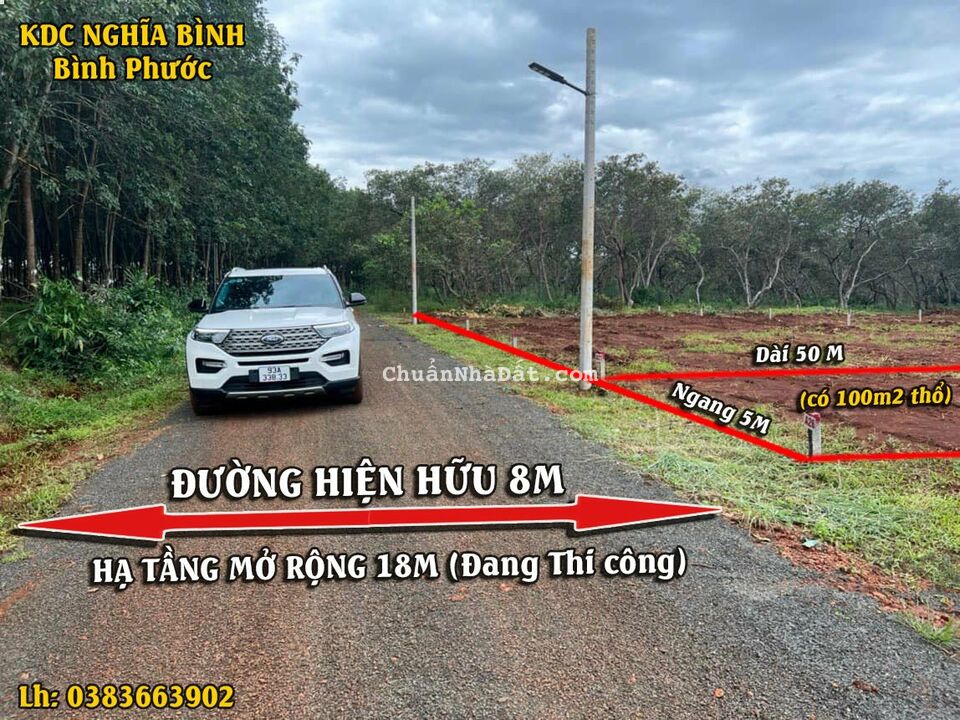 250m2 đất trống tại Bù Đăng. Có sẵn 100m2 thổ cư. Giá cực kỳ đầu tư trong giai đoạn này. SHR có sẵn