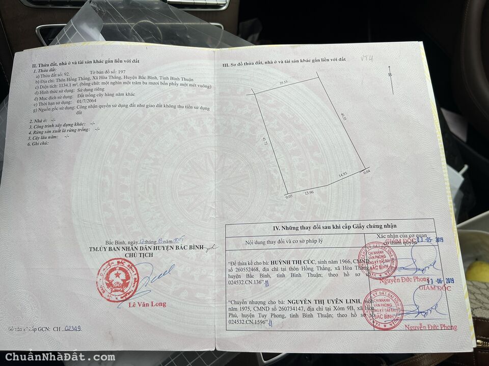 Bán lô đất vườn 1134m2,sổ đỏ,gần biển Hoà Thắng,Bình Thuận,2 triệu/m2