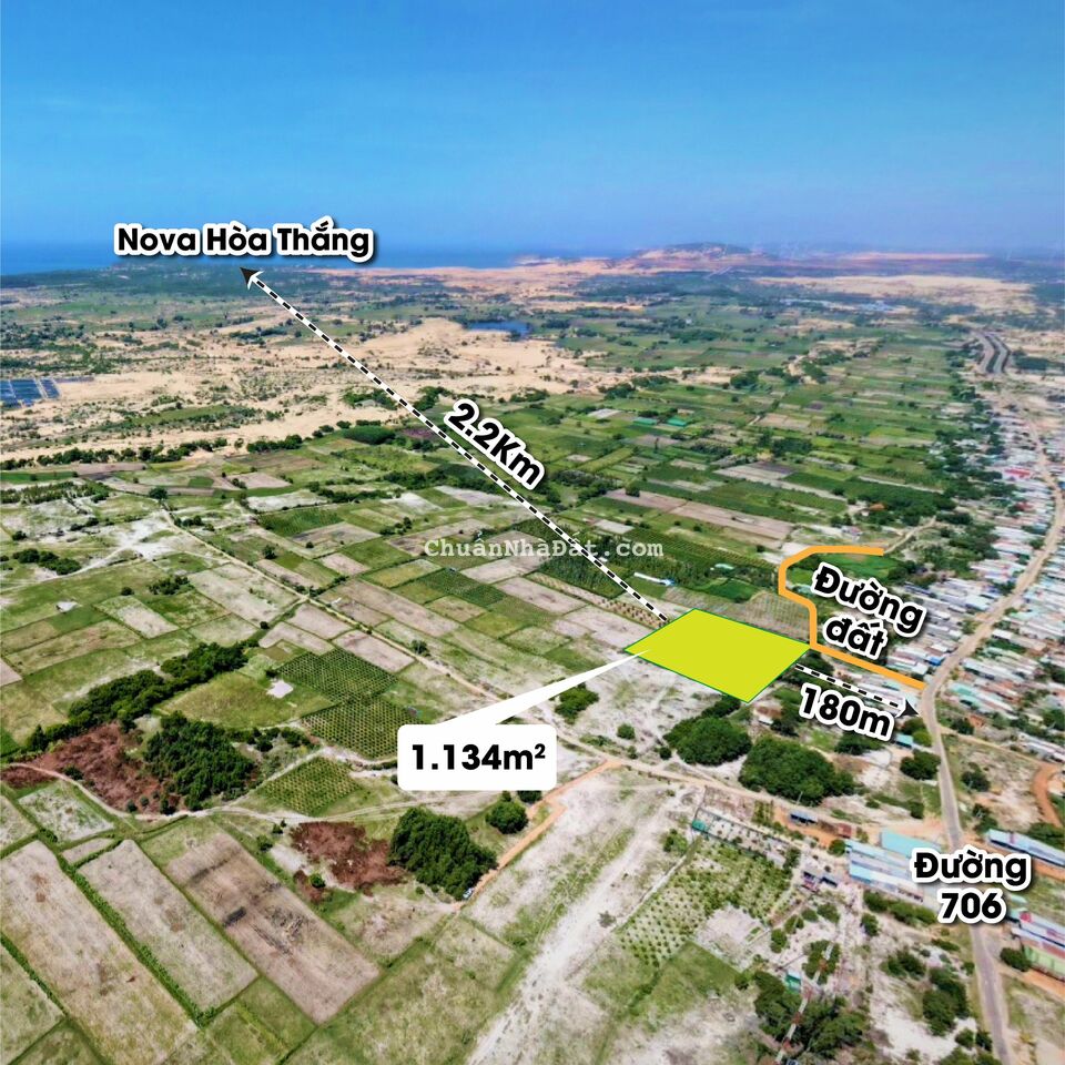 Bán lô đất vườn 1134m2,sổ đỏ,gần biển Hoà Thắng,Bình Thuận,2 triệu/m2