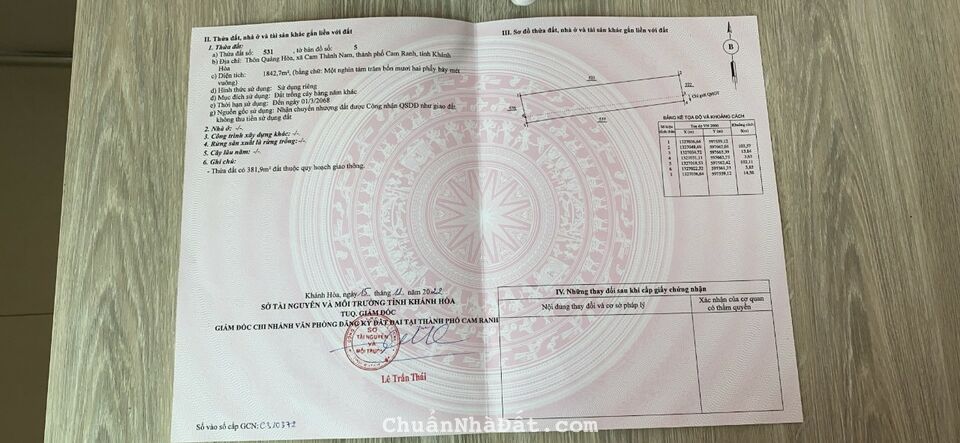 Cần bán lô đất 1461 m2 nằm trên trục đường chính liên xã Cam Thành Nam, Cam Ranh. Cần bán lô đất 1461 m2 nằm trên trục đường chính liên xã Cam Thành Nam, Cam Ranh.