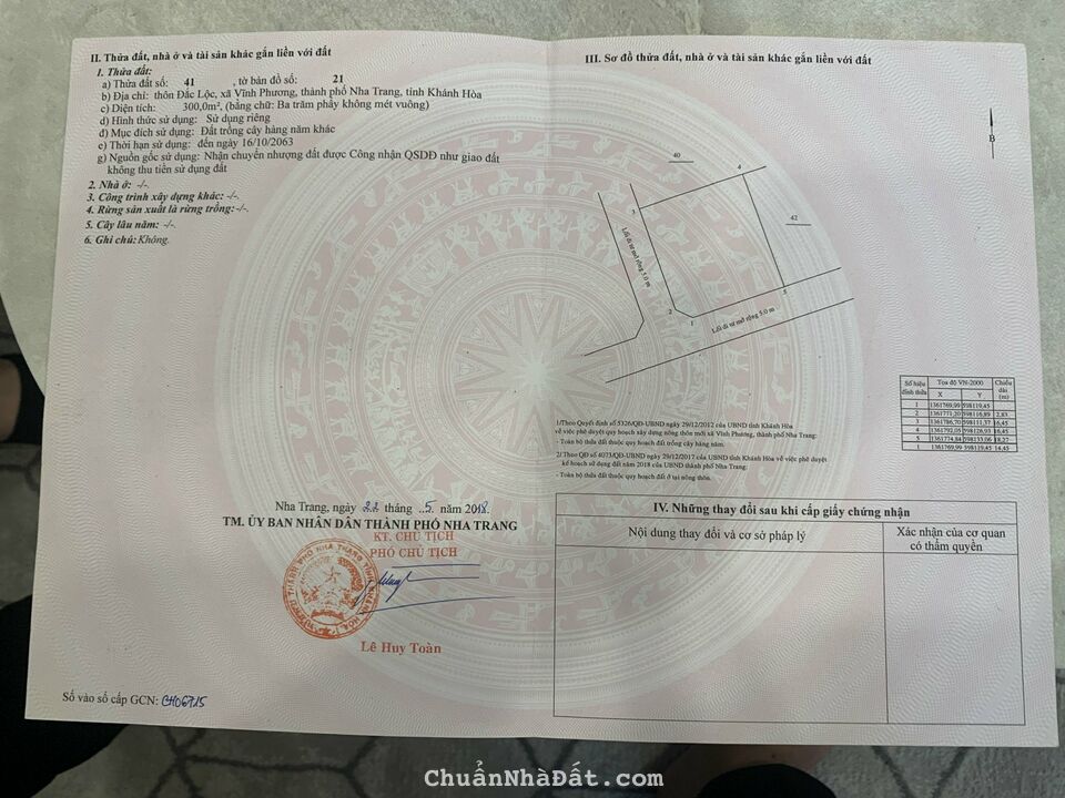 Hot Hot ra lô góc 300m2 giá chỉ 4 triệu/m2 thôn Đắc Lộc, xã Vĩnh Phương - Nha Trang