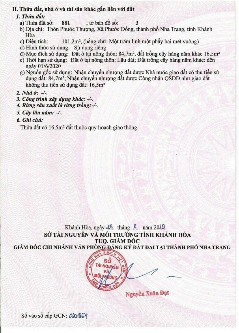 Cần bán đất xã Phước Đồng Nha Trang, diện tích 101m đường rộng 7m. 