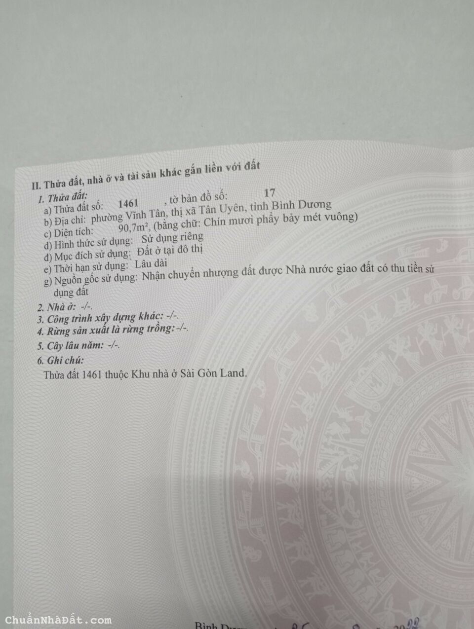 BÁN ĐẤT KDC SÀI GÒN LAND VĨNH TÂN.(5*18,15)