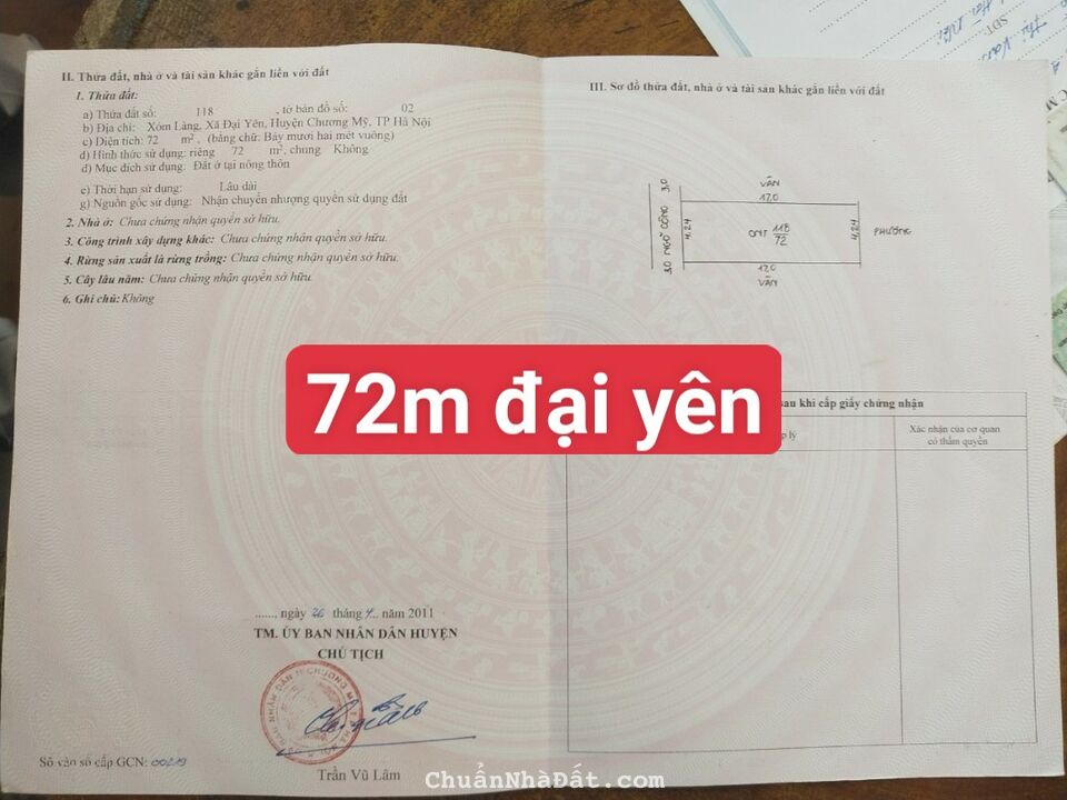 ĐẤT ĐẸP GIÁ MỀM - 72M ĐẤT TẠI ĐẠI YÊN 