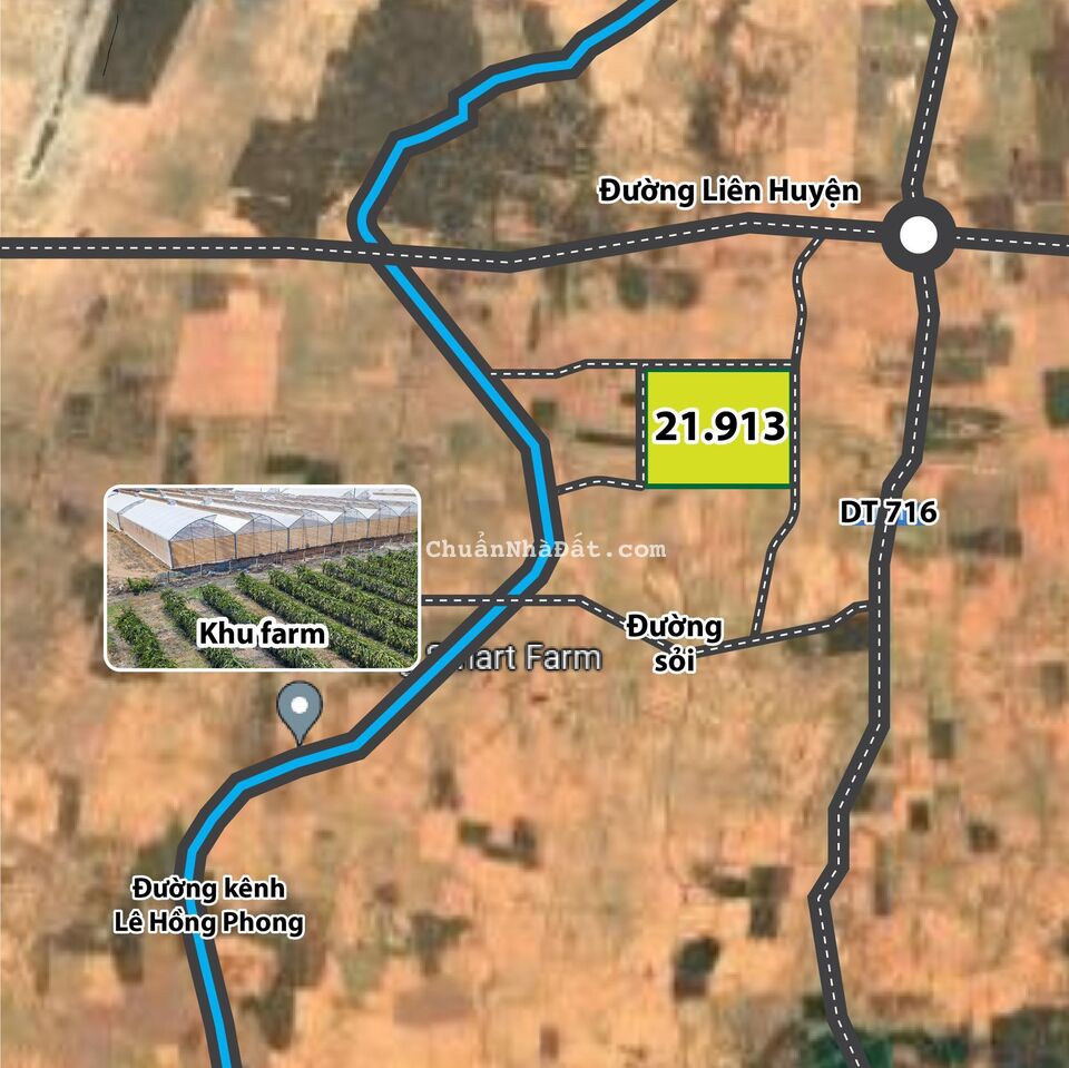 Sổ hoa hậu 3 mặt tiền đường liền kề liên huyện kênh nước đang đổ nhựa và trong khu Farm dưa lưới ! 