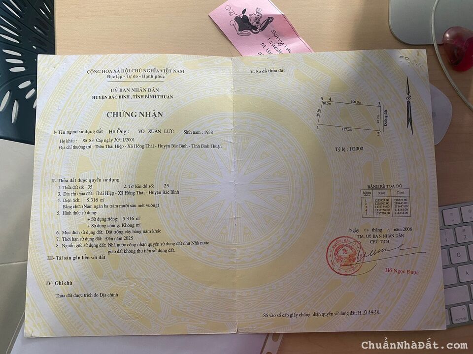 Bán 5,3 sào đất Hồng Thái, sát đường QH đi xuống biển. Giá chính chủ 450 triệu