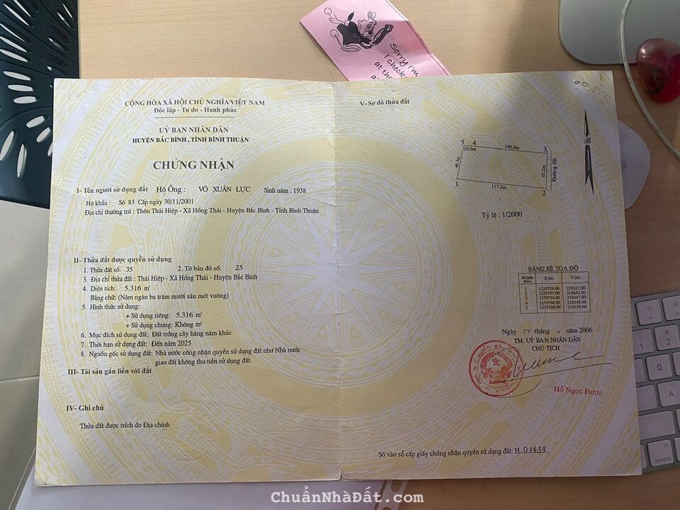 Bán 5316m2 đất nền hồng thái, bắc bình gần đường liên xã ra biển giá 452tr Lh 0938677909 xem sổ Bán 5316m2 đất nền hồng thái, bắc bình gần đường liên xã ra biển giá 452tr Lh 0938677909 xem sổ