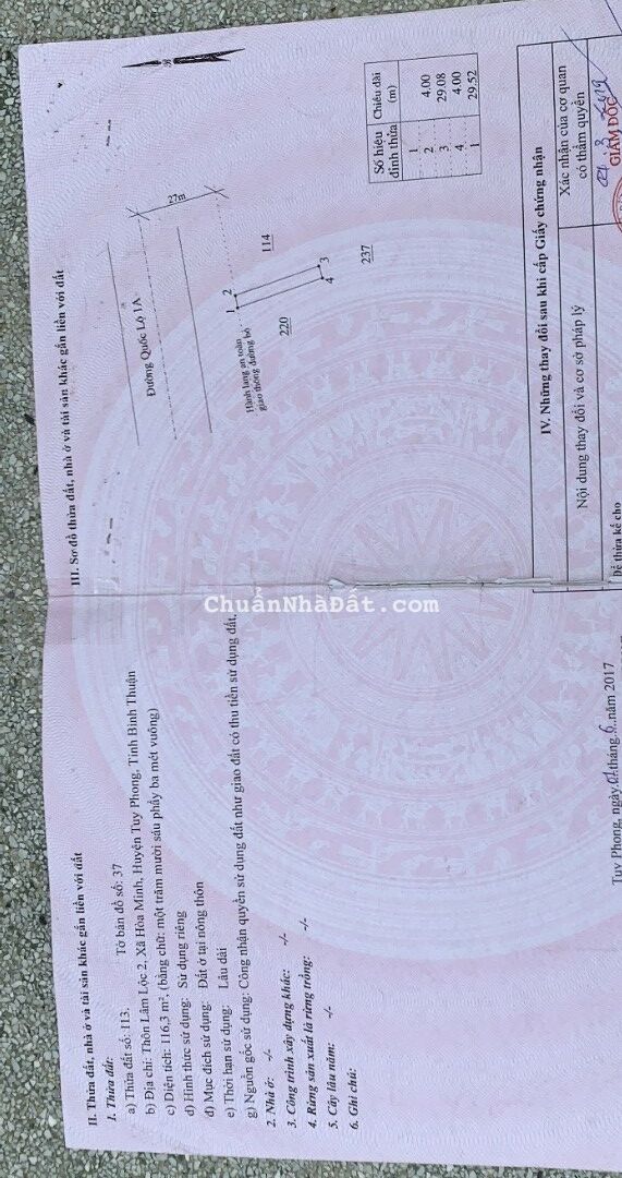 Bán đất thổ cư mặt tiền QL1A 116m2, cách biển 1km giá chỉ 1,163 tỷ sổ sẵn Lh 0938677909 xem sổ