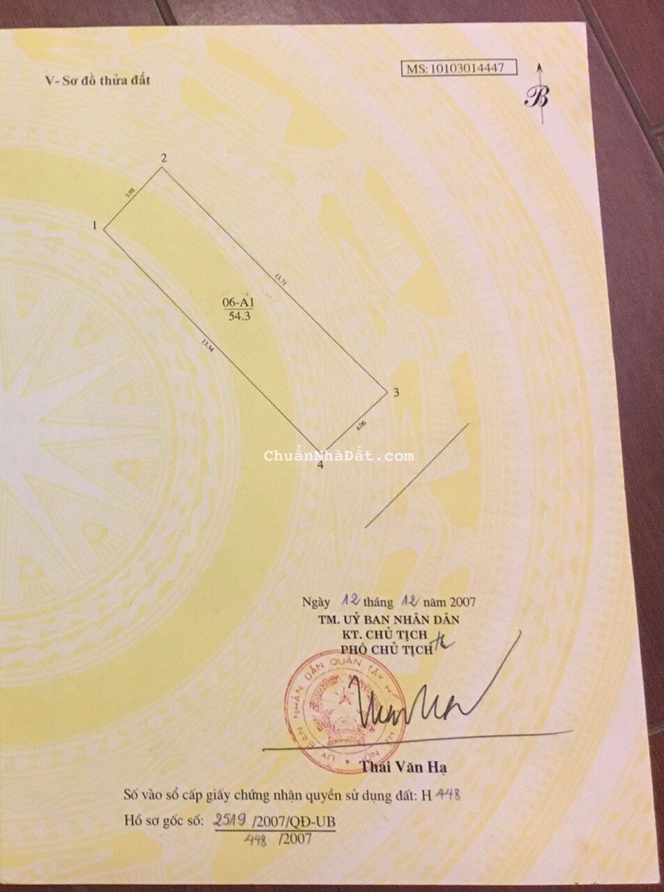 Bán đất Phân lô phố Võng Thị,Tây Hồ dt 54 m2,mt 4 m ngõ 5 m giá 14 tỷ